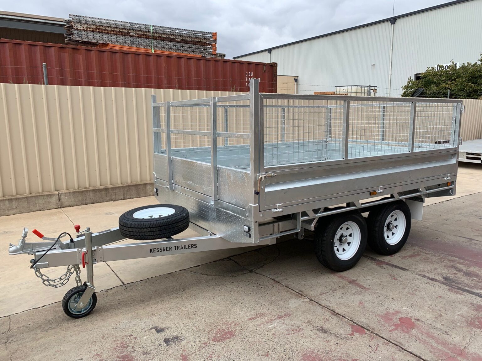 3000kg Flat Top Galvanised Commercial Trailer With Brakes + Cage 